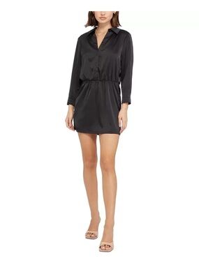 Sanctuary Black Satin Button-Front Chemise Dress